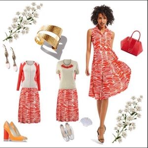 Cabi Red and White Pleated Sleeveless Dress 👗 ❤️